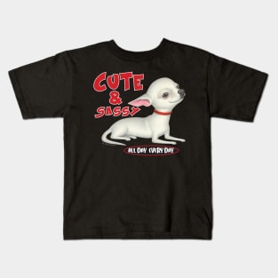 Cute and sassy chihuahua dog posing cute on White Chihuahua tee Kids T-Shirt